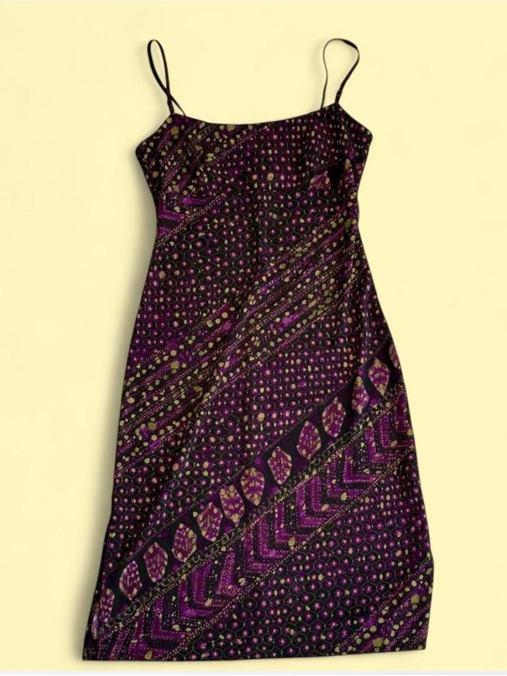 City Triangles Purple Patterned Spaghetti-Strap Midi Dress
